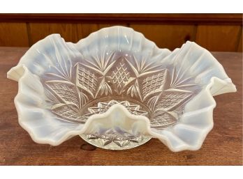 Vintage Northwood Opalescent Starburst Pattern, Ruffled Edge Glass Bowl