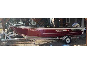 GSF Grumman Model 184 Boat With Trailer, Clean Title, And Johnson V4 90 HP Motor