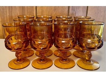 (12) Indiana Amber Glass Kings Crown Goblets