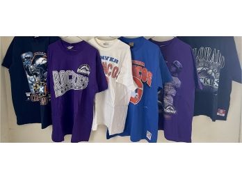 Collection Of Vintage Denver Bronco And Colorado Rockies Graphic T-shirts