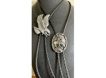 (2) Vintage Pewter Bolo Ties - Ege Pewter Eagle - Siskiyou End Of Day 870296