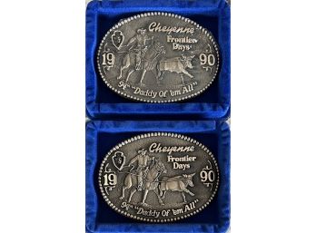 (2) Cheyenne Frontier Days 1990 '94th 'daddy Of 'em ALL' Brass Belt Buckles