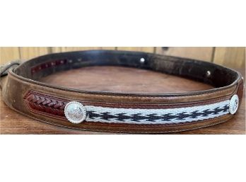 Brown Tony Lama Size 38 The Duke Western Belt Size 38 Brown Leather Western Silver Concho With Buckle