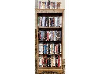 Oak And Venire 4 Shelf Cabinet With Large Collection Of VHS Movies