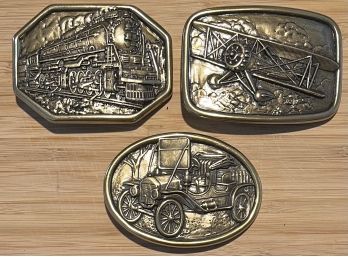 (3) Avon Belt Buckles - Locomotive, Biplane, & Model-t