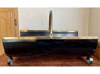 Black Metal With Gold Tone Metal Trim Fireplace Log Holder