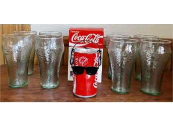 (8) Vintage Coca Cola Glasses And Dancing Coca Cols Can In Original Box Untested