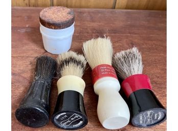 Collection Of Vintage Shaving Mug Brushes Antique Milkglass Jar - Ever Ready, Hess Hairmilk Lab Germany