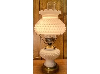 Vintage White Milk Glass Hob Nail Hurricane Lamp With Globe