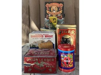 Collection Of Metal Tins - Union Leader, Coca-cola, Bright Tiger, And More