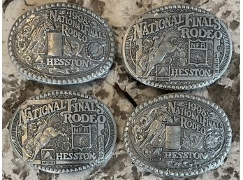 (4) Hesston 1998 Adult Belt Buckles - 50th Women's Professional & Professional Rodeo Cowboys