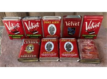 (9) Vintage Tobacco Tins - Prince Albert, Dial, Velvet, And Union Leader