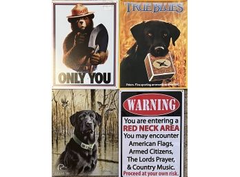 (4) Metal Signs - Smokey, Peter's Ammunition, Duck Unlimited, And Warning