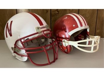 (2) Vintage Nebraska Huskers Helmets - Ridell Size 7 And Lawlors Lincoln Kids Medium