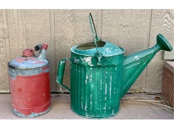 (2) Antique Cans - (1) Oil Can (1) Watering Can