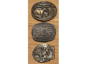 (3) Belt Buckles - Hesston 2006, Cheyenne Frontier Days 1991, & Rodeo