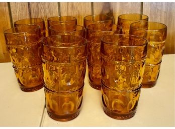 (10) Indiana Amber Glass Kings Crown Tumblers