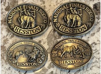 (4) Hesston National Finals Rodeo Brass Belt Buckles - 1979 - 1980 - 1981