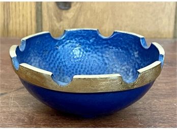 Mid Century Modern Sabra Metal And Enamel Ashtray Blue And Gold