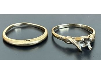 (2) Antique Rings (as Is) - (1) 10k Gold Missing Stone Size 5 1.5 Grams (1) 14k Band Size 6 1.7 Grams