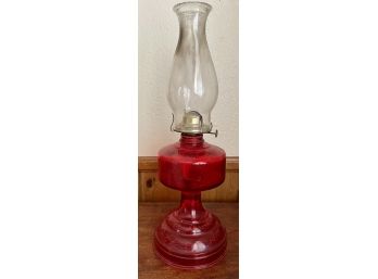 Antique Eagle Hurricane Oil Lamp Red Glass With Pressed Decor On Base Risdon Mfg. Co. Danbury Ct.