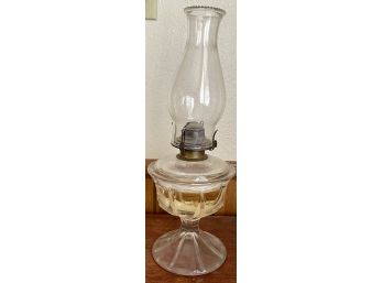 Antique Queen Anne No. 2 Clear Pressed Glass Hurricane Oil Lamp With Globe