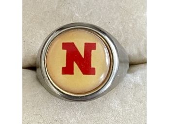 Vintage Nebraska N Silver Tone Adjustable Ring