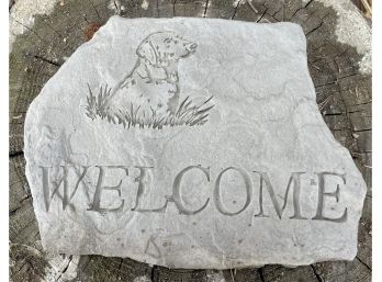 Cement Cast Outdoor Welcome Sign With Etched Dog