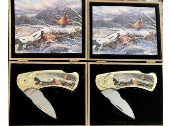 (2) Pheasant Motif Pocket Knives In Original Boxes  3' Blades