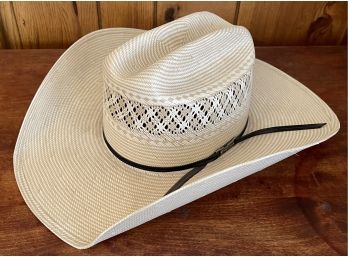 American Hat Company Inc. Genuine Leather And Straw Hat Size 7 3/8