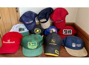 Collection Of Vintage Hats - John Deere, Steamboat, Badger, Scheels, NRA, And More