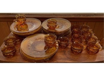 Indiana Glass Amber Kings Crown Luncheon Set - (18) Plates With (14) Matching Cups