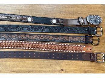 Collection Of Leather Belts Size 38- Nocona Concho With Buckle, (3) Tooled, And Leather