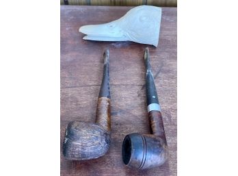 (2) Vintage Dr. Grabow Pipes, (1) Royal Duke, (1) Viscount, And A Mallard Head By Bob Miller