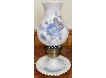 Vintage Milk Glass Lamp Blue Flowers (2 Of 2)