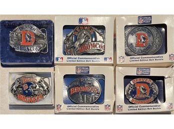 (6) Assorted Denver Broncos Belt Buckles With Boxes