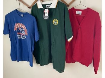 Collection Of Vintage Sportswear - Arnold Palmer Robert Bruce Red Men's , CSU Shirt, Denver Broncos 1987