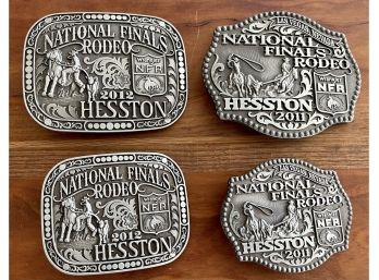 (4) Hesston National Finals Rodeo Belt Buckles 2011 Adult & Child - 2012 Adult & Child