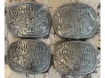 (4) Hesston National Finals Rodeo Adult Belt Buckles - 1992 & 1993 With Paperwork