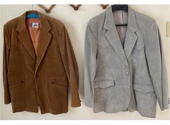 Vintage Brad Whitney 100 Cotton Corduroy Jacket, Pioneer Wear 43 Long Gray Suede Coat Both With Satin Lining