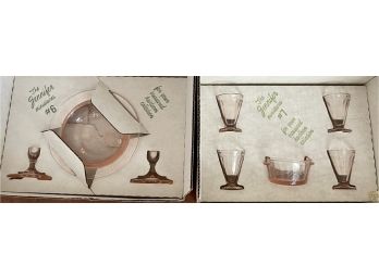 Vintage Mosser Pink Glass The Jennifer Miniatures #6 And #7 In Original Boxes