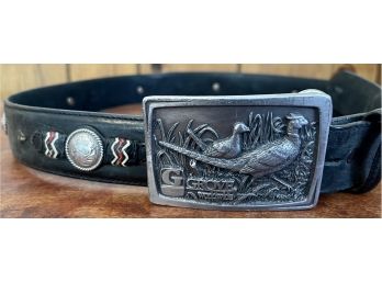 Tony Lama Black Leather And Cowboy Rodeo Concho Belt Size 36 With Grove Worldwide 1983 Buckle