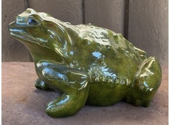 Large Vintage Handmade Pottery Frog Signed