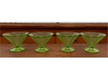 Collection Of (4) Fostoria 1930's Uranium Green Depression Glass Compotes