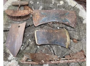 Collection Of Primitive Trowel Head, Skate Blade, And Axe Heads - True Temp FD