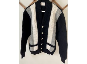 Vintage Campus Brand 80 Percent Lambs Wool Black And Grey Cardigan Size M