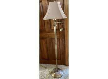 Vintage Brass Tone Extendable Standing Floor Lamp (works) With Tan Shade