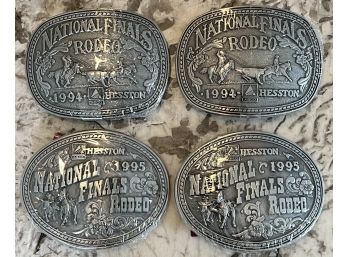 (4) Hesston National Finals Rodeo Adult Belt Buckles - 1994 & 1995 With Paperwork