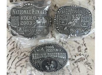 (3) Hesston National Finals Rodeo Adult Belt Buckles - 2003 - 2004 - 2005