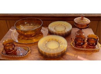 Collection Of Indiana Amber Glass Kings Crown - Serving Bowls, Platter, Sugar & Creamer, And More